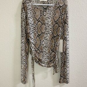Snakeskin Print‎ Long Sleeve Sheer Top